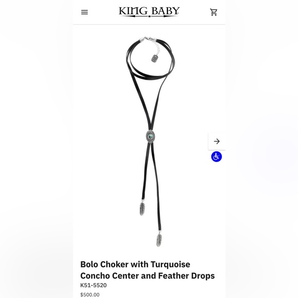 King Baby Studio leather bolo.  Sterling silver feathers and turquoise. - Picture 5 of 8